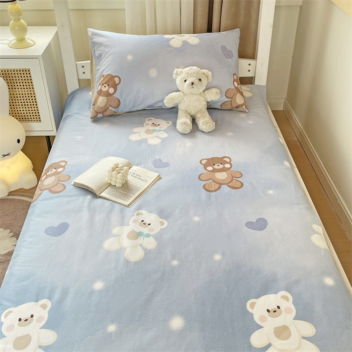 91家纺网 家纺一手货源 找家纺 名兮家居 2024新款学生床上下铺全棉床单  抱抱熊