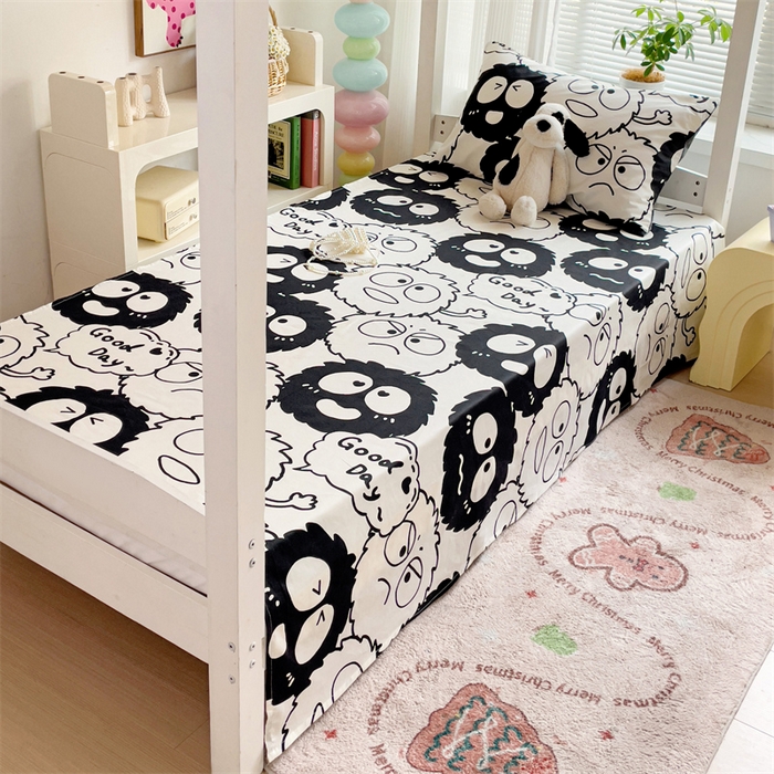 91家纺网 家纺一手货源 找家纺 名兮家居 2024新款学生床上下铺全棉床单  黑煤球