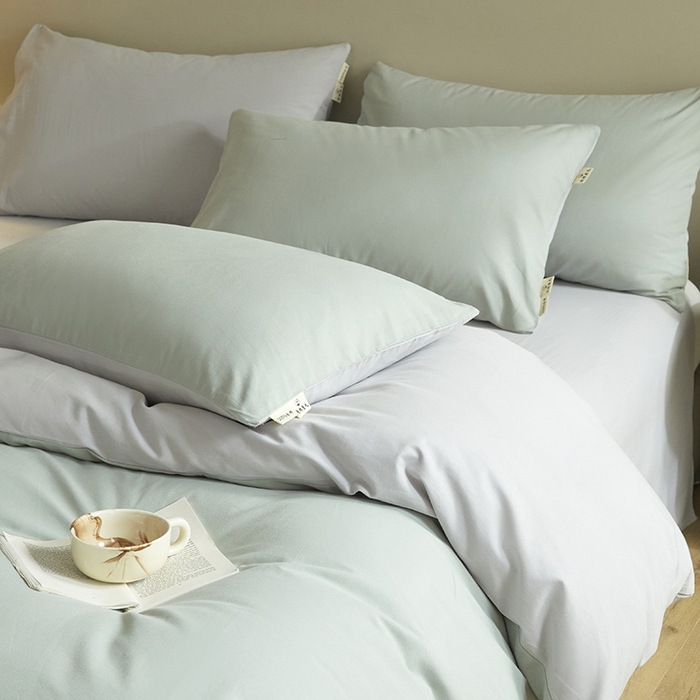 91家纺网 家纺一手货源 找家纺 澳梵家居 2024新款秋冬纯色全棉磨毛四件套--素色如锦系列 锦绣绿-幻影灰