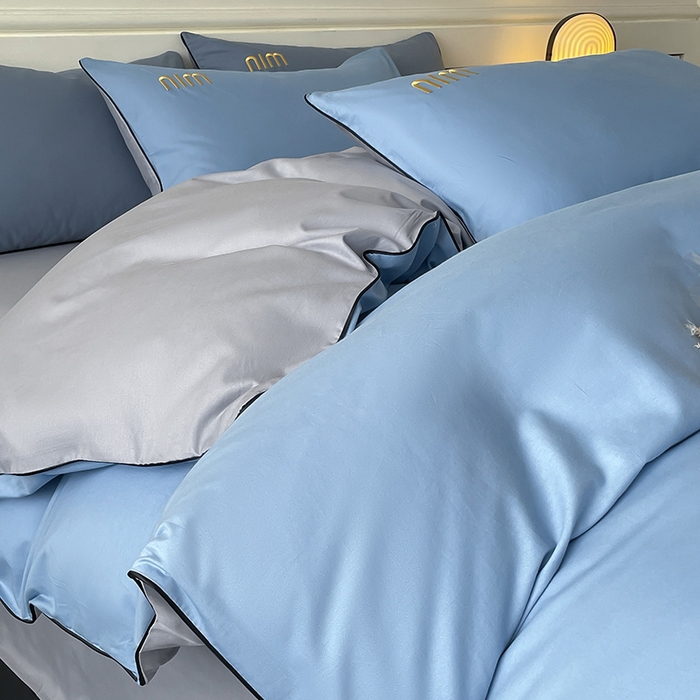 91家纺网 家纺一手货源 找家纺 澳梵家居 2024新款全棉嵌绳四件套--minmin系列 minmin绅士蓝灰