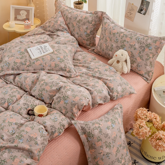 91家纺网 家纺一手货源 找家纺 富之航家纺 2024新款小清新床盖四件套公主风提花针织棉床盖四件套 玉隐