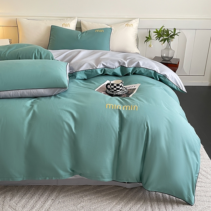 91家纺网 家纺一手货源 找家纺 澳梵家居 2024新款全棉嵌绳四件套--minmin系列 minmin烟波绿灰