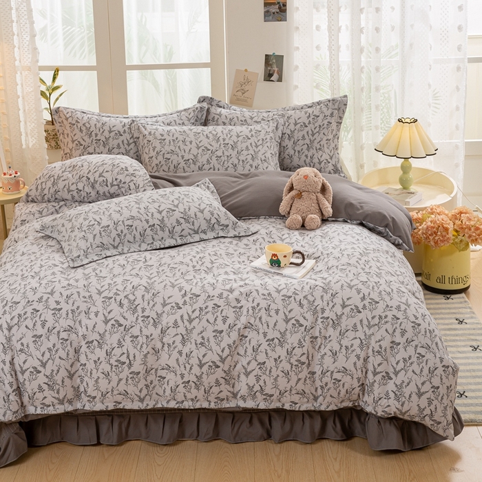 91家纺网 家纺一手货源 找家纺 富之航家纺2024新款小清新床盖四件套公主风提花针织棉床盖四件套莫吉