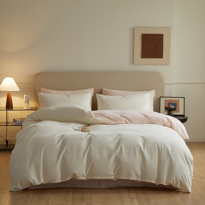 91家纺网 家纺一手货源 找家纺 澳梵家居 2024新款秋冬纯色全棉磨毛四件套--素色如锦系列 奶白-椰奶粉