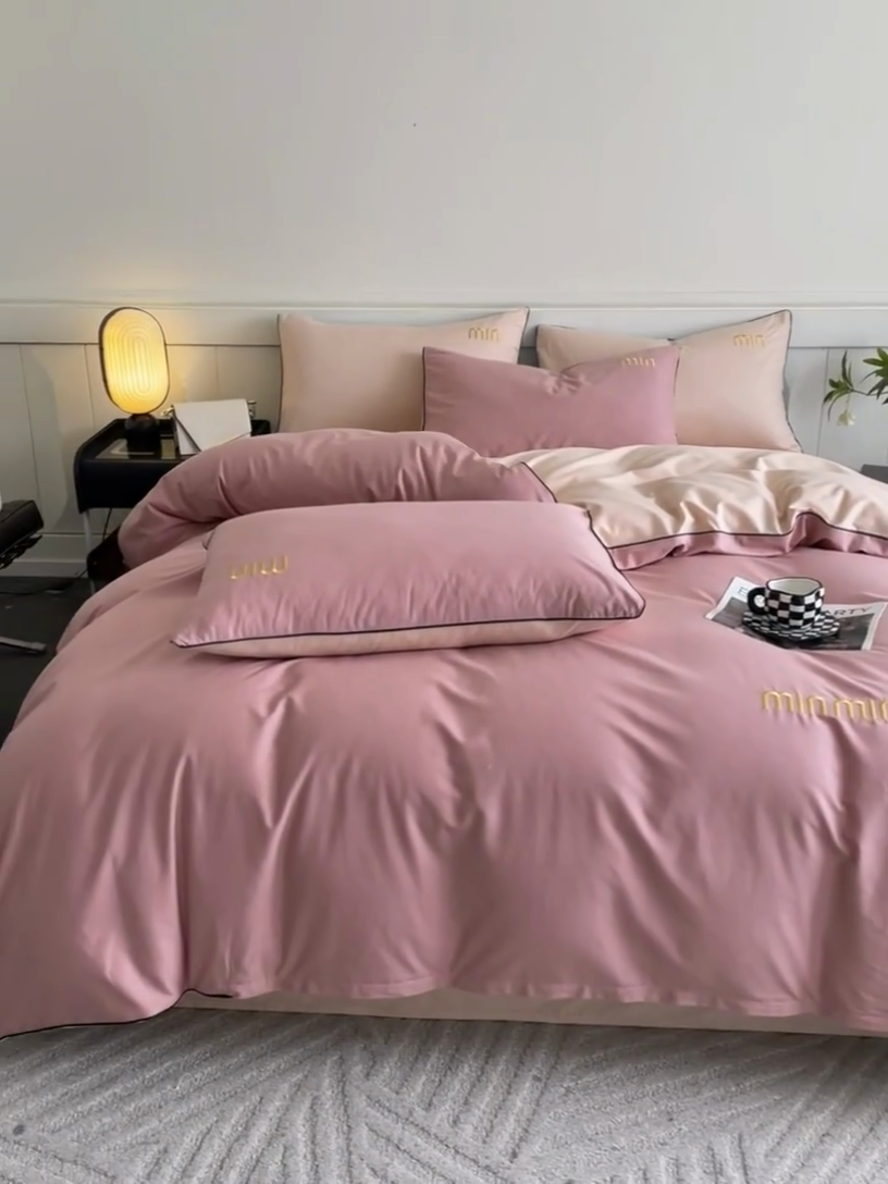 91家纺网 家纺一手货源 找家纺 澳梵家居 2024新款全棉嵌绳四件套--minmin系列 minmin蜜豆粉