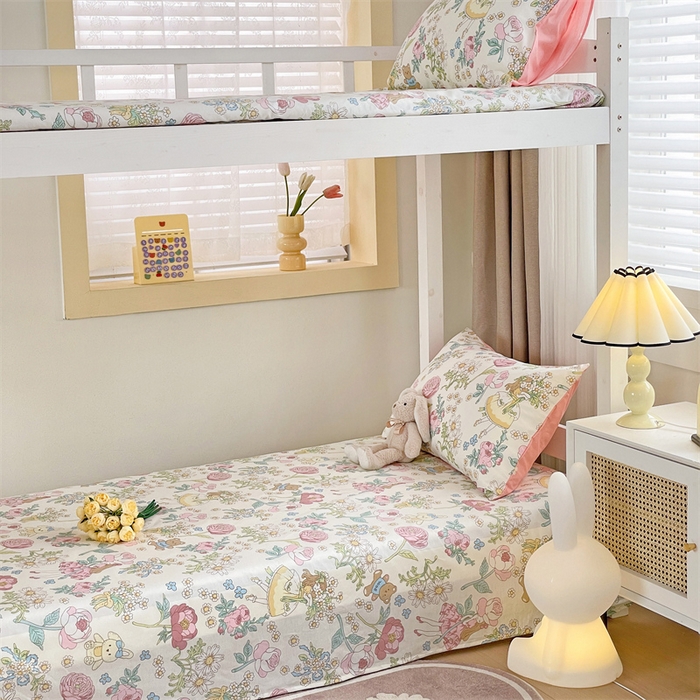 91家纺网 家纺一手货源 找家纺 名兮家居 2024新款学生床上下铺全棉床单  玛丽春天