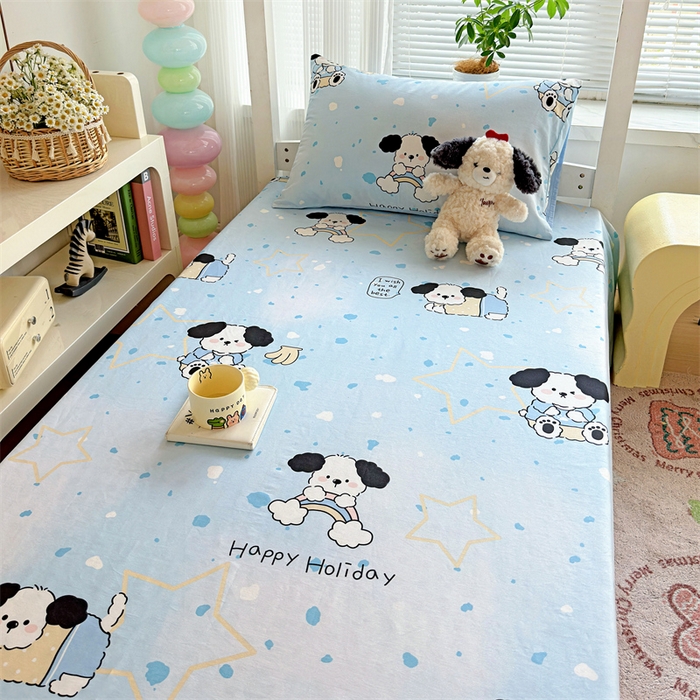 91家纺网 家纺一手货源 找家纺 名兮家居 2024新款学生床上下铺全棉床单  斑点狗