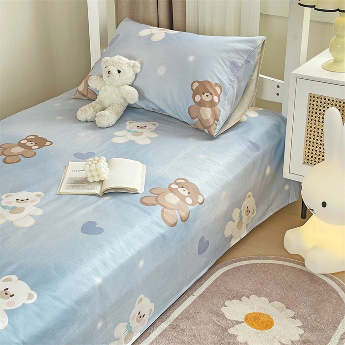 91家纺网 家纺一手货源 找家纺 名兮家居 2024新款学生床上下铺全棉床单  抱抱熊