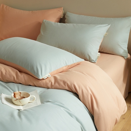 澳梵家居 2024新款秋冬纯色全棉磨毛四件套--素色如锦系列 锦绣绿-珊瑚橙