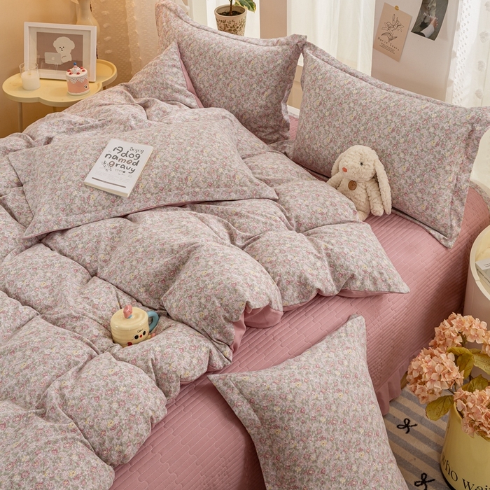 91家纺网 家纺一手货源 找家纺 富之航家纺 2024新款小清新床盖四件套公主风提花针织棉床盖四件套套 雾里花