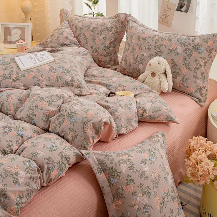 91家纺网 家纺一手货源 找家纺 富之航家纺 2024新款小清新床盖四件套公主风提花针织棉床盖四件套 玉隐