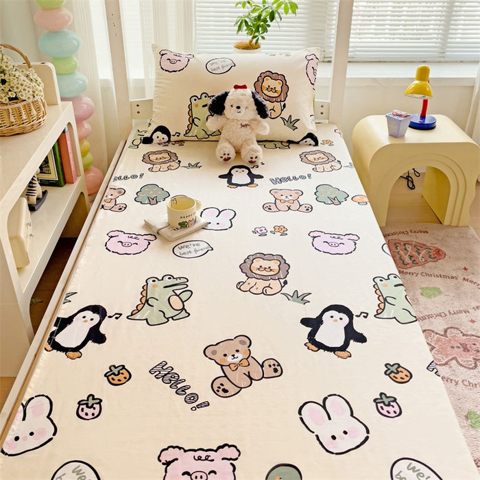 91家纺网 家纺一手货源 找家纺 名兮家居 2024新款学生床上下铺全棉床单  动物世界