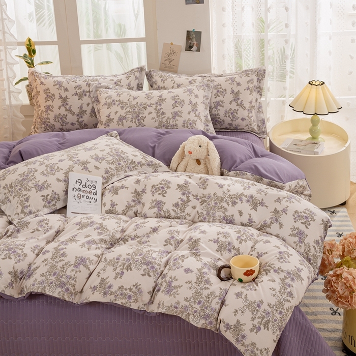 91家纺网 家纺一手货源 找家纺 富之航家纺 2024新款小清新床盖四件套公主风提花针织棉床盖四件套 清欢