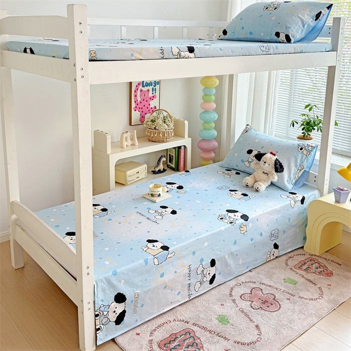 91家纺网 家纺一手货源 找家纺 名兮家居 2024新款学生床上下铺全棉床单  斑点狗