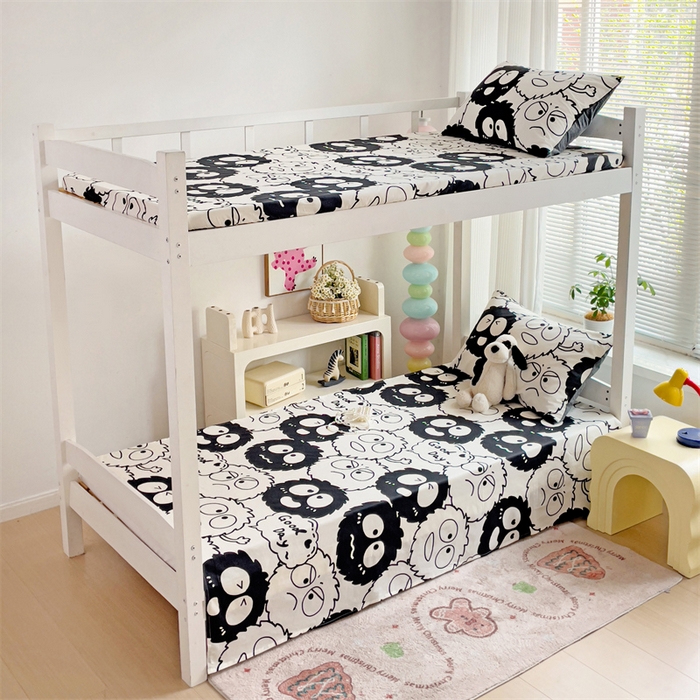 91家纺网 家纺一手货源 找家纺 名兮家居 2024新款学生床上下铺全棉床单  黑煤球