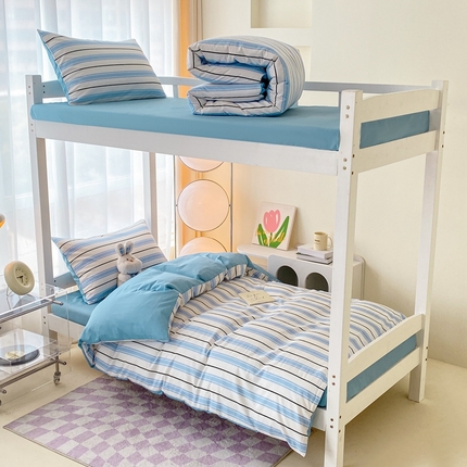 寐眠 2024新款A类全棉印花学生三件套四件套 条纹蓝