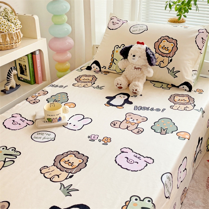 91家纺网 家纺一手货源 找家纺 名兮家居 2024新款学生床上下铺全棉床单  动物世界