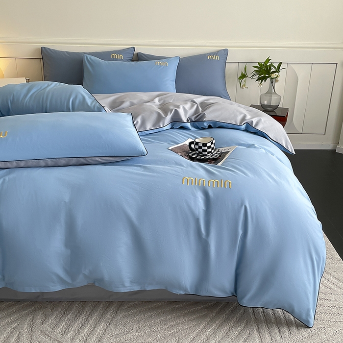 91家纺网 家纺一手货源 找家纺 澳梵家居 2024新款全棉嵌绳四件套--minmin系列 minmin绅士蓝灰