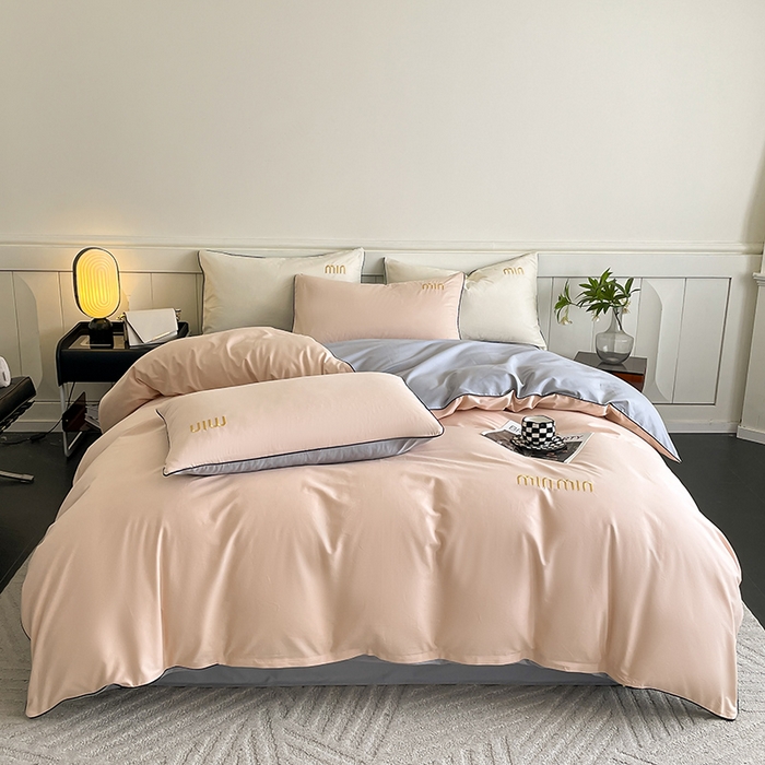 91家纺网 家纺一手货源 找家纺 澳梵家居 2024新款全棉嵌绳四件套--minmin系列 minmin白桃粉灰