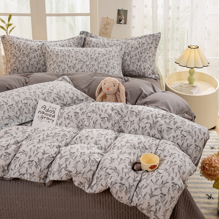 91家纺网 家纺一手货源 找家纺 富之航家纺2024新款小清新床盖四件套公主风提花针织棉床盖四件套莫吉