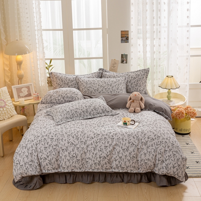 91家纺网 家纺一手货源 找家纺 富之航家纺2024新款小清新床盖四件套公主风提花针织棉床盖四件套莫吉