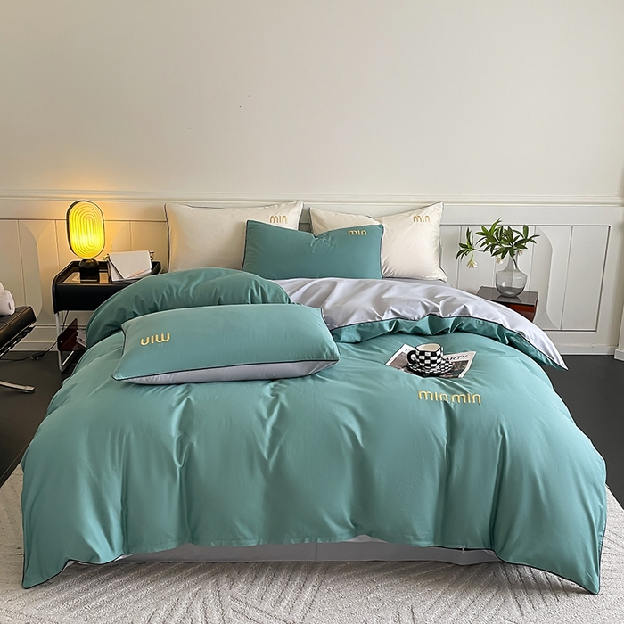 91家纺网 家纺一手货源 找家纺 澳梵家居 2024新款全棉嵌绳四件套--minmin系列 minmin烟波绿灰