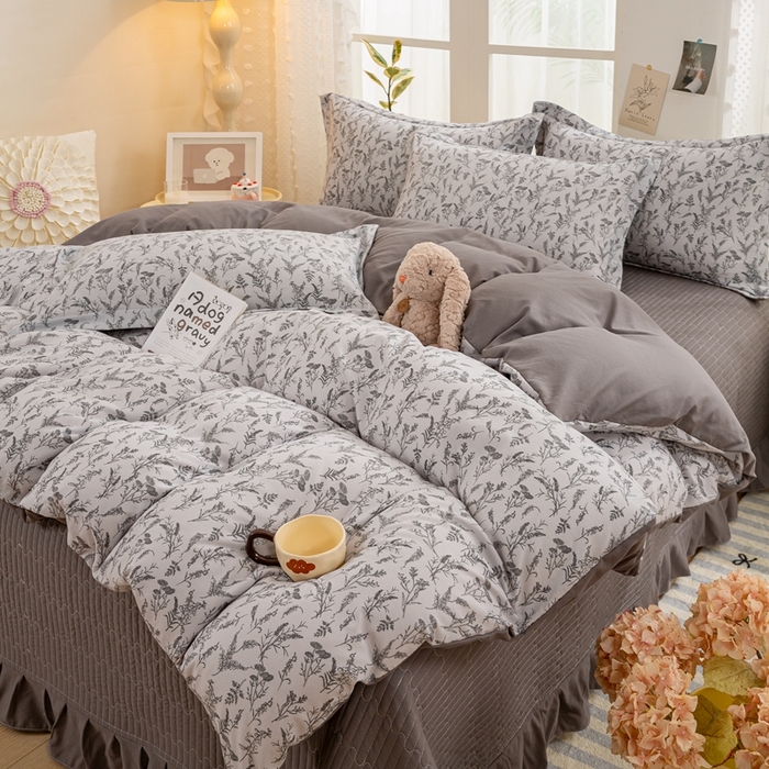 91家纺网 家纺一手货源 找家纺 富之航家纺2024新款小清新床盖四件套公主风提花针织棉床盖四件套莫吉