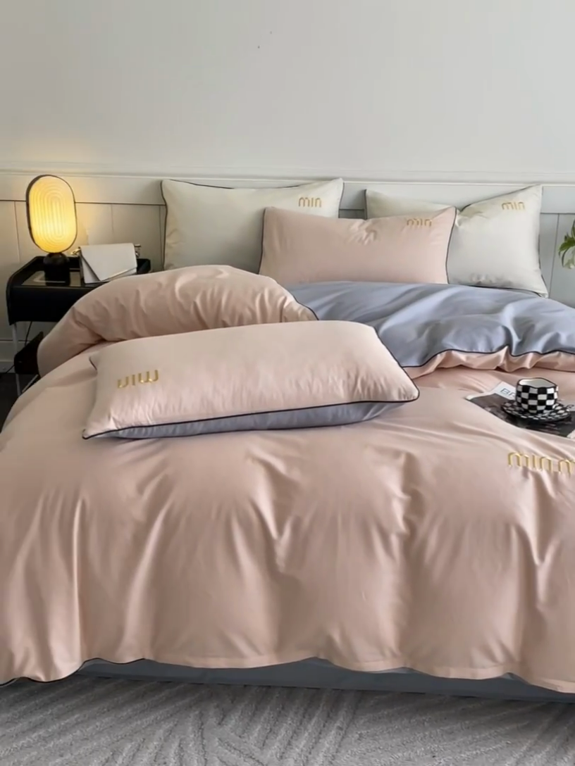 91家纺网 家纺一手货源 找家纺 澳梵家居 2024新款全棉嵌绳四件套--minmin系列 minmin白桃粉灰