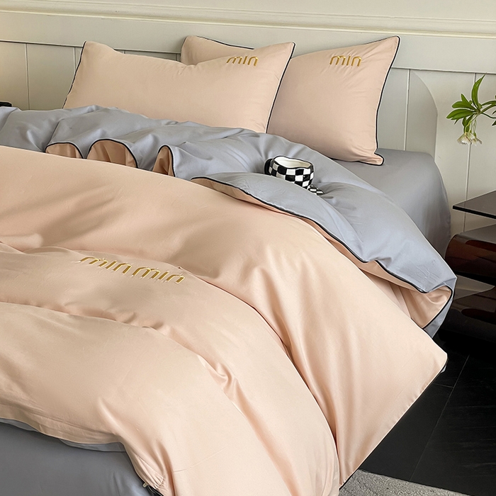 91家纺网 家纺一手货源 找家纺 澳梵家居 2024新款全棉嵌绳四件套--minmin系列 minmin白桃粉灰