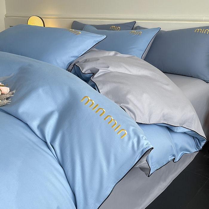 91家纺网 家纺一手货源 找家纺 澳梵家居 2024新款全棉嵌绳四件套--minmin系列 minmin绅士蓝灰