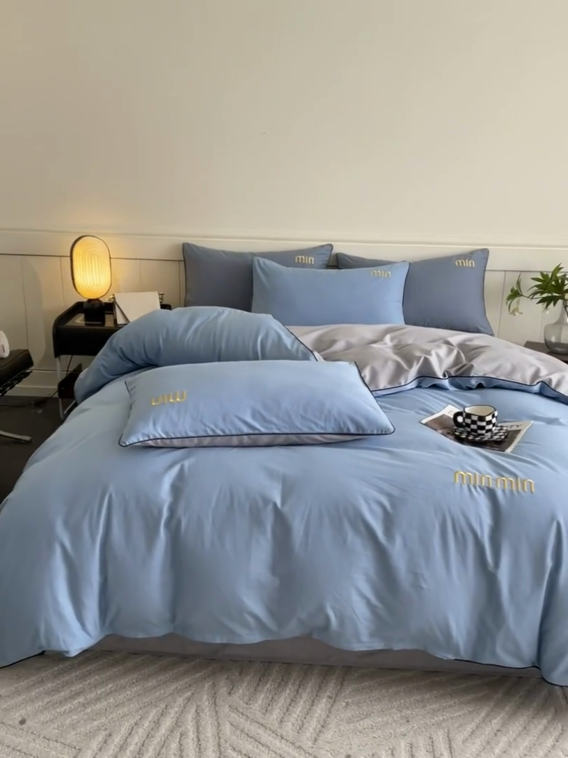 91家纺网 家纺一手货源 找家纺 澳梵家居 2024新款全棉嵌绳四件套--minmin系列 minmin莱茵蓝灰