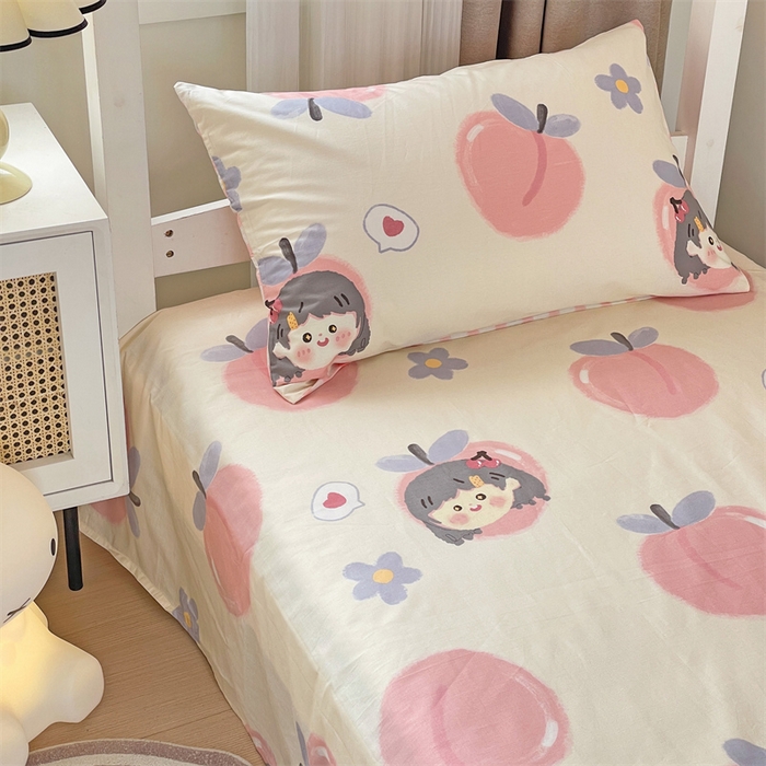 91家纺网 家纺一手货源 找家纺 名兮家居 2024新款学生床上下铺全棉床单  蜜桃女孩