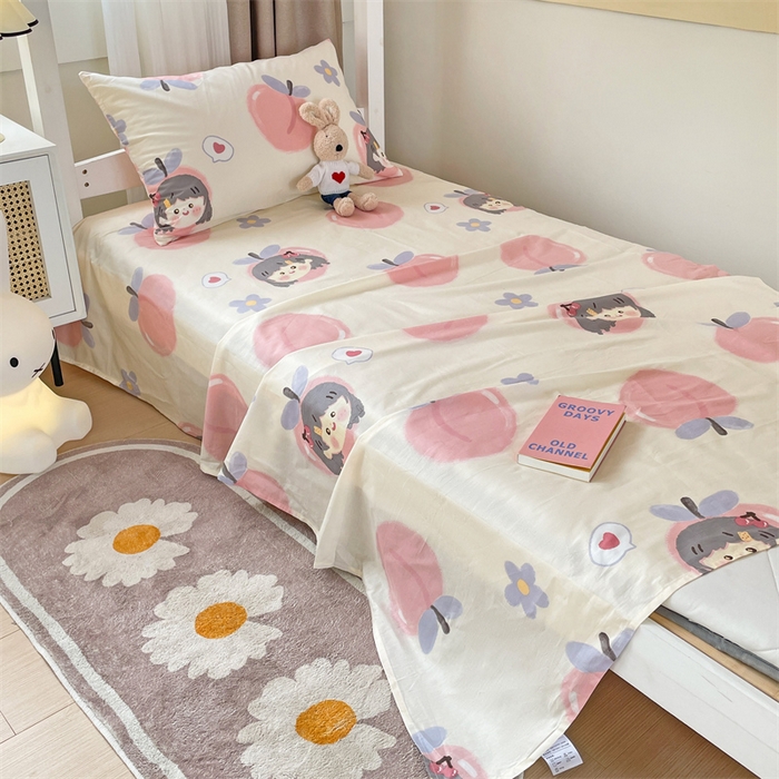 91家纺网 家纺一手货源 找家纺 名兮家居 2024新款学生床上下铺全棉床单  蜜桃女孩