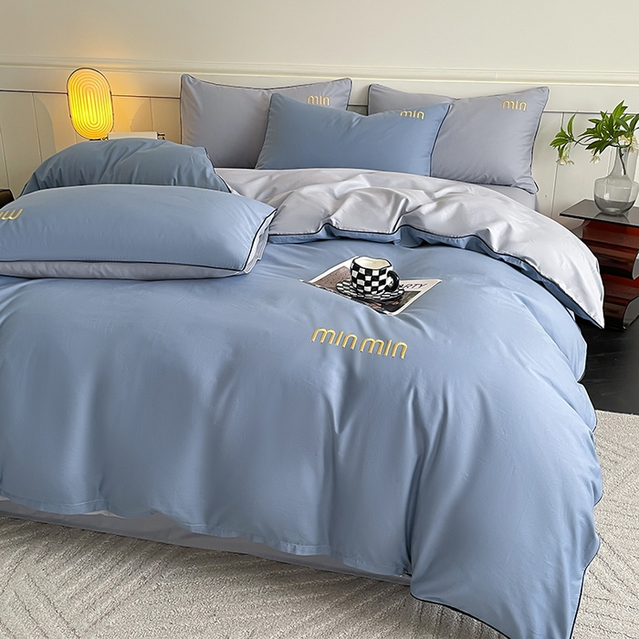 91家纺网 家纺一手货源 找家纺 澳梵家居 2024新款全棉嵌绳四件套--minmin系列 minmin莱茵蓝灰