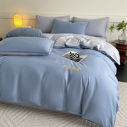 91家纺网 家纺一手货源 找家纺 澳梵家居 2024新款全棉嵌绳四件套--minmin系列 minmin莱茵蓝灰