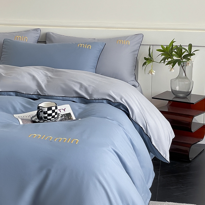 91家纺网 家纺一手货源 找家纺 澳梵家居 2024新款全棉嵌绳四件套--minmin系列 minmin莱茵蓝灰