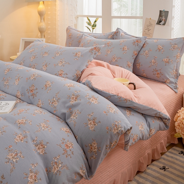 91家纺网 家纺一手货源 找家纺 富之航家纺2024新款小清新床盖四件套公主风提花针织棉床盖四件套. 芙蔓