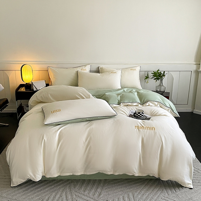 91家纺网 家纺一手货源 找家纺 澳梵家居 2024新款全棉嵌绳四件套--minmin系列 minmin奶昔白-清风绿