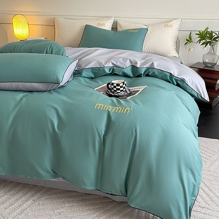 91家纺网 家纺一手货源 找家纺 澳梵家居 2024新款全棉嵌绳四件套--minmin系列 minmin烟波绿灰