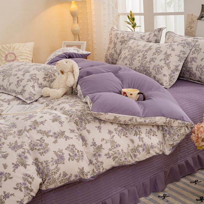 91家纺网 家纺一手货源 找家纺 富之航家纺 2024新款小清新床盖四件套公主风提花针织棉床盖四件套 清欢