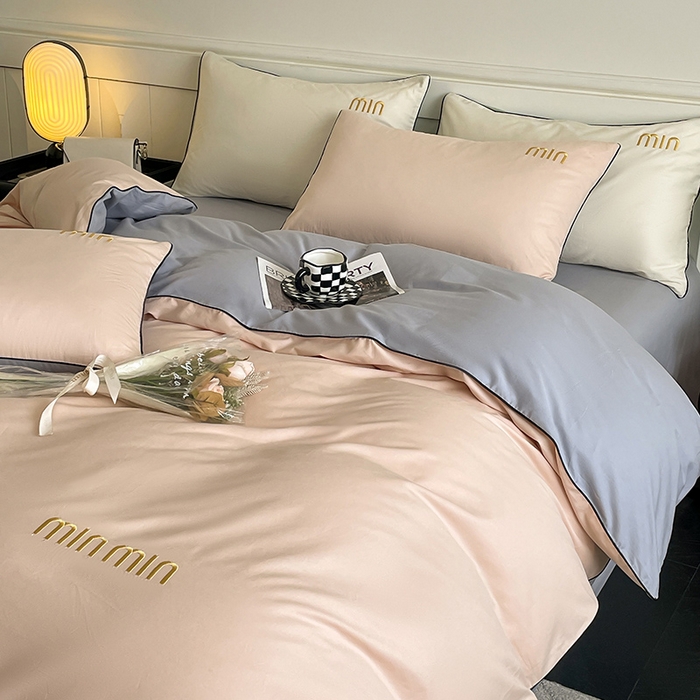 91家纺网 家纺一手货源 找家纺 澳梵家居 2024新款全棉嵌绳四件套--minmin系列 minmin白桃粉灰