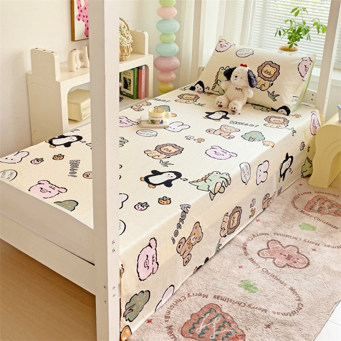 91家纺网 家纺一手货源 找家纺 名兮家居 2024新款学生床上下铺全棉床单  动物世界