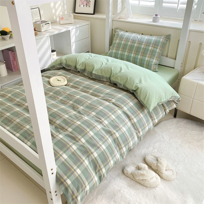 91家纺网 家纺一手货源 找家纺 （总）盛秋家纺 2025新款水洗棉卡通学生宿舍格子三件套四件套