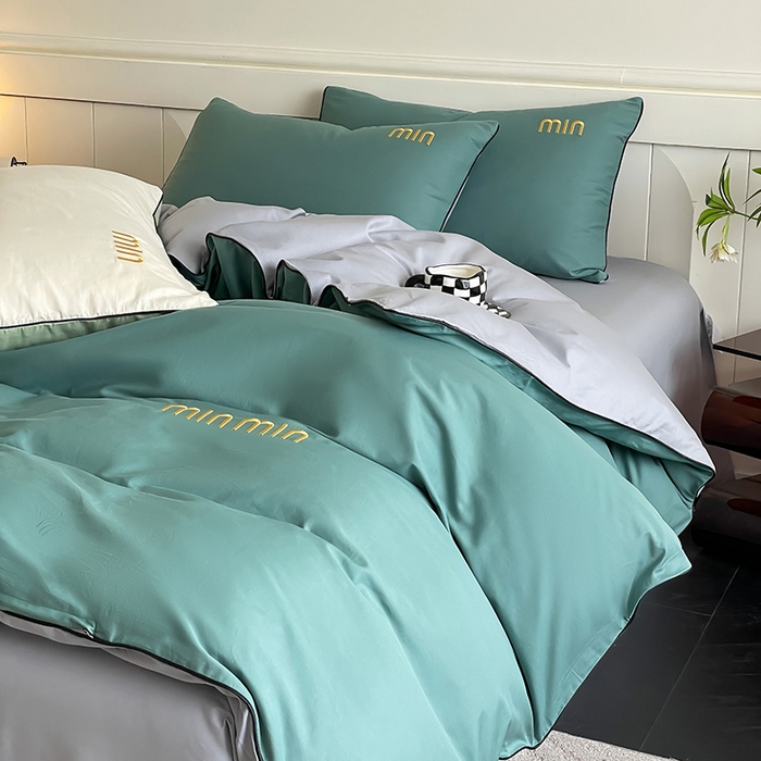 91家纺网 家纺一手货源 找家纺 澳梵家居 2024新款全棉嵌绳四件套--minmin系列 minmin烟波绿灰