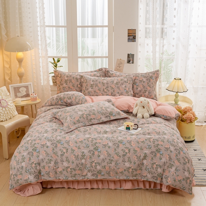 91家纺网 家纺一手货源 找家纺 富之航家纺 2024新款小清新床盖四件套公主风提花针织棉床盖四件套 玉隐