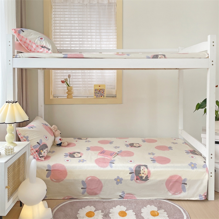 91家纺网 家纺一手货源 找家纺 名兮家居 2024新款学生床上下铺全棉床单  蜜桃女孩