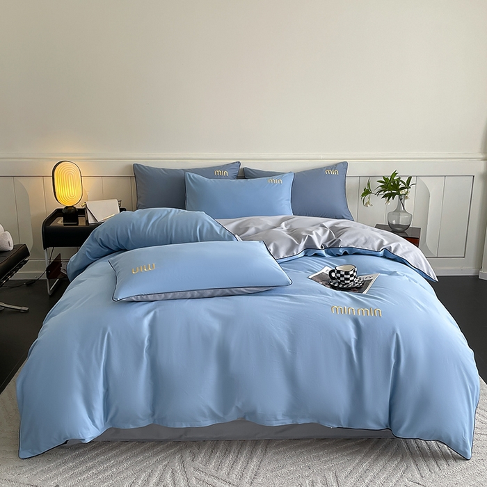 91家纺网 家纺一手货源 找家纺 澳梵家居 2024新款全棉嵌绳四件套--minmin系列 minmin绅士蓝灰