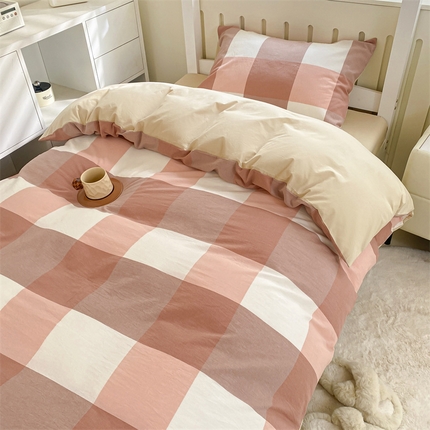 91家纺网 家纺一手货源 找家纺 （总）盛秋家纺 2025新款水洗棉卡通学生宿舍格子三件套四件套