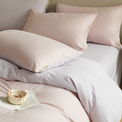 澳梵家居 2024新款秋冬纯色全棉磨毛四件套--素色如锦系列 珊瑚粉-雪莲紫