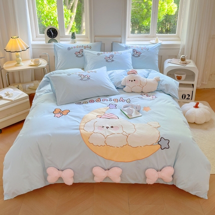 91家纺网 家纺一手货源 找家纺 （总）宏羽纺家纺 2024新款全棉水洗棉贴布绣四件套